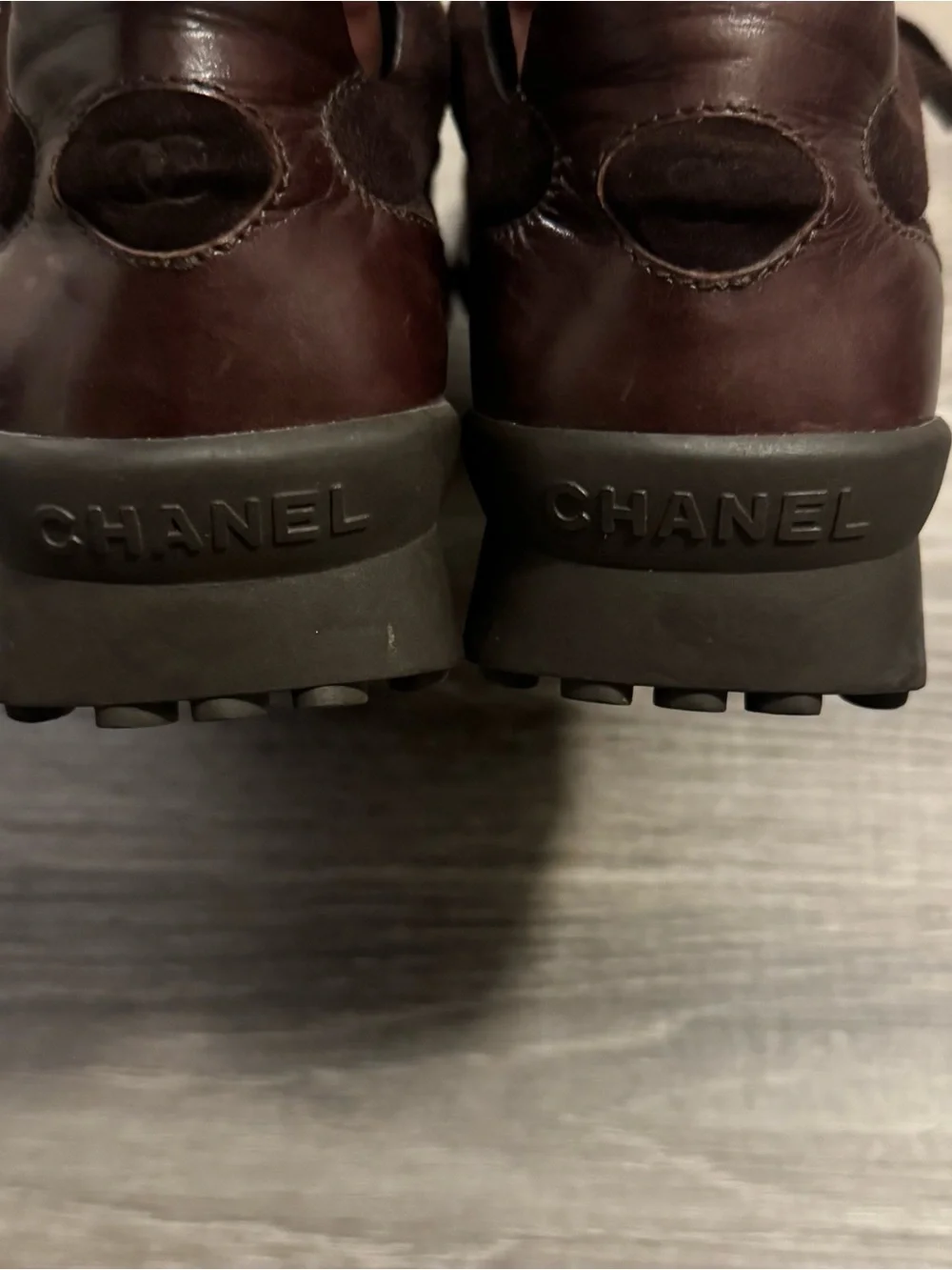 CHANEL Brown Suede Leather Lace-Up Sneakers Logo Accents Men EU 35